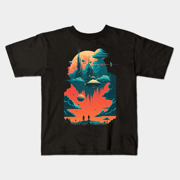 Psychedelic Sky City Kids T-Shirt by vamarik